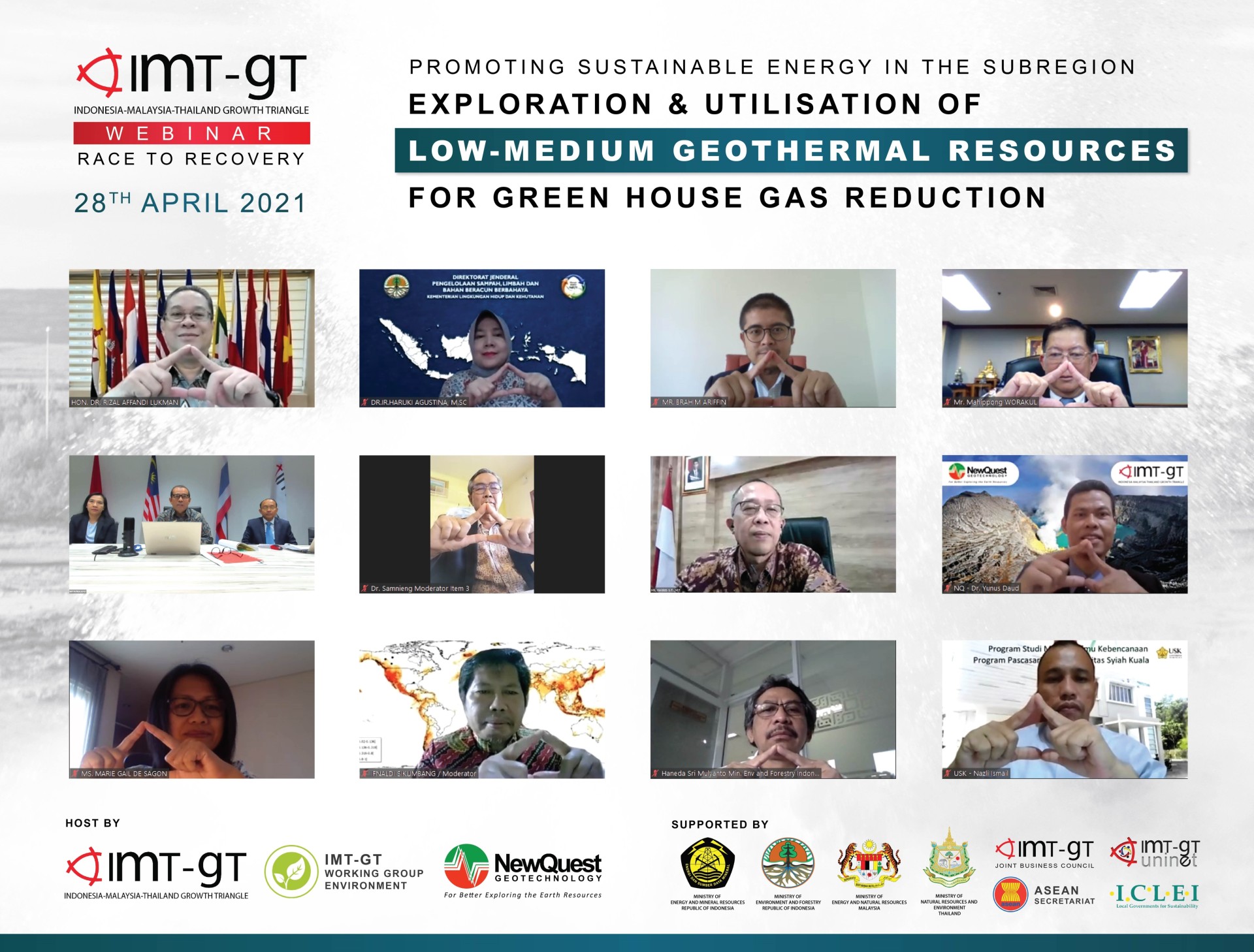 Read more about the article IMT-GT WEBINAR | PROMOTING SUSTAINABLE ENERGY IN THE SUBREGION: EXPLORATION AND UTILISATION OF LOW-MEDIUM GEOTHERMAL RESOURCES FOR GREENHOUSE GAS (GHG) REDUCTION